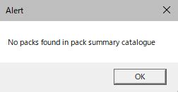 No Packs Found In Pack Summary Catalogue
