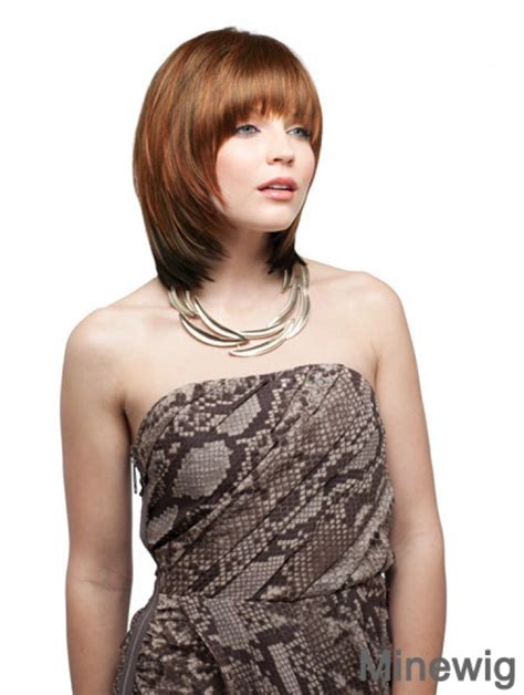 No-fuss Auburn Straight Chin Length Human Hair Wigs