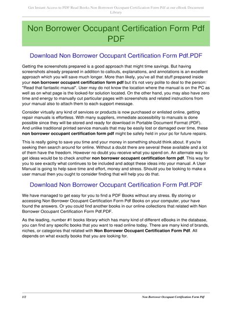 Non Borrower Occupant Certification Form Pdf Ebook Reader
