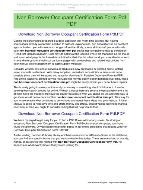 Non Borrower Occupant Certification Form Pdf Ebook Reader