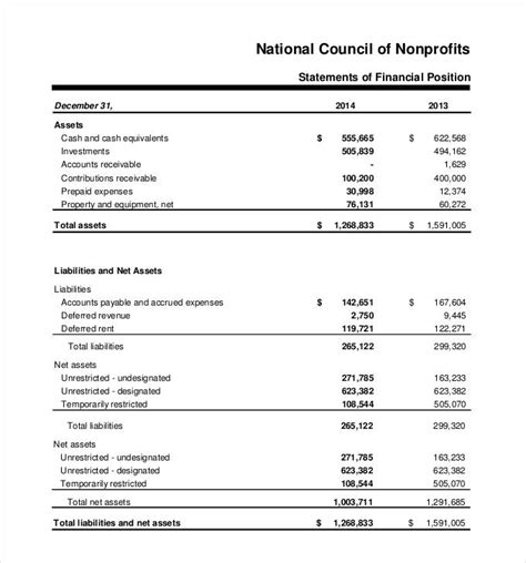 Non Profit Organization Financial Statement Template