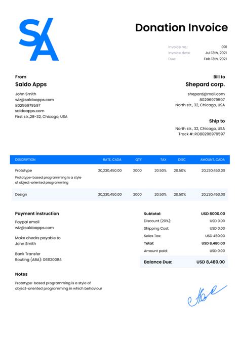 Non Profit Organization Invoice Template