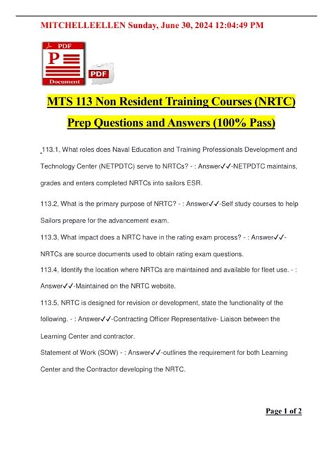 Non Resident Training Course Answers Reader