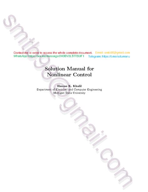 Nonlinear Control Khalil Solution Manual PDF