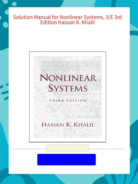 Nonlinear Systems Hassan Khalil Solution Manual 2011 Kindle Editon