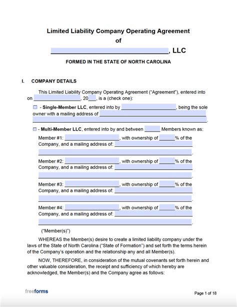 North Carolina Llc Operating Agreement Template
