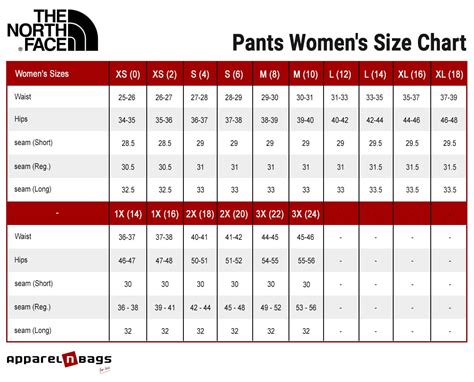 North Face Pants Size Chart