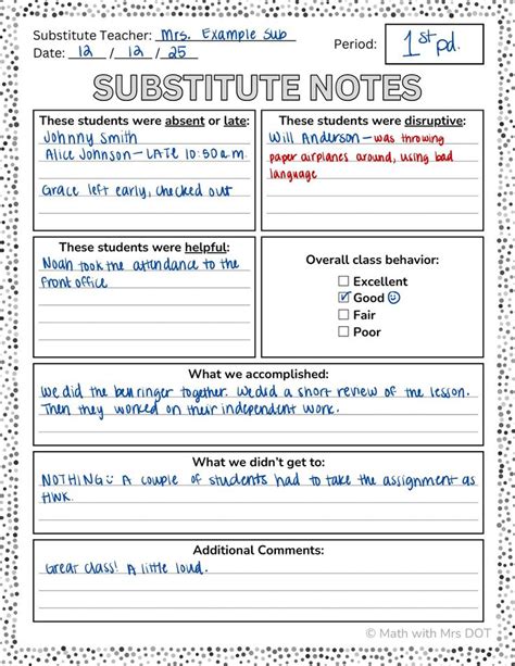 Note From The Substitute Template