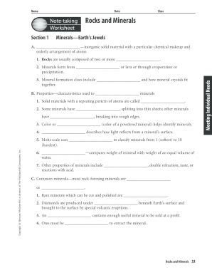 Note Taking Minerals Answers Reader