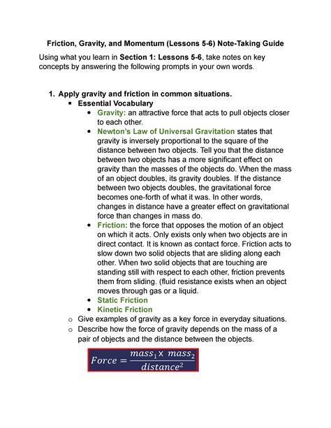 Note Taking Motion Momentum Answers Epub