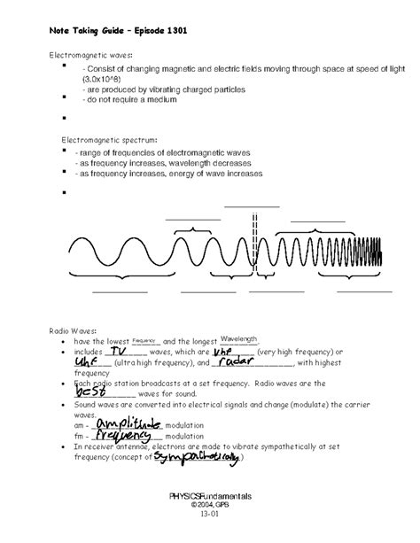 Note Taking Worksheet Electromagnetic Waves Answers Kindle Editon