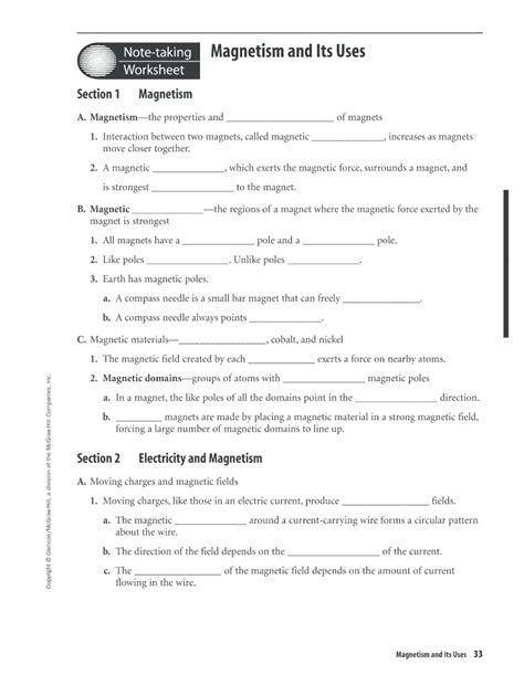 Note Taking Worksheet Magnetism Its Uses Answers Doc