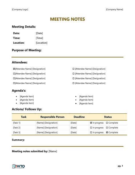 Notes For Meeting Template