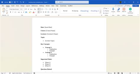 Notes Template Microsoft Word