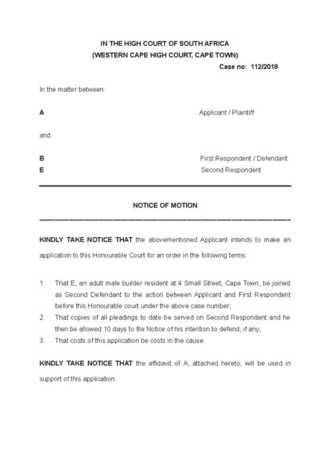 Notice Of Motion Template
