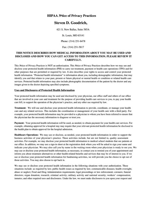 Notice Of Privacy Practices Template