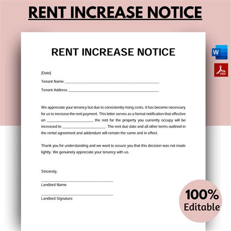 Notice Of Rent Increase Template