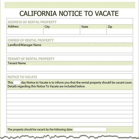 Notice To Vacate Template California