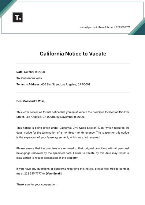 Notice To Vacate Template Free