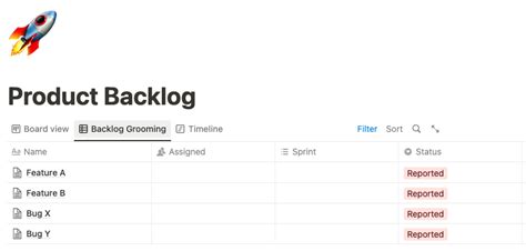 Notion Product Backlog Template