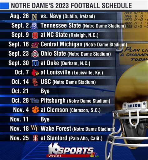 Notre Dame Football Printable Schedule
