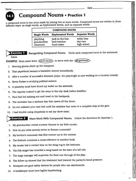 Nouns Collective And Compound Nouns Practice 2 Prentice Hall Worksheet Answer Key Ebook Reader