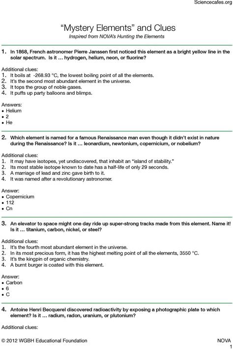 Nova Hunting The Elements Answer Key Doc