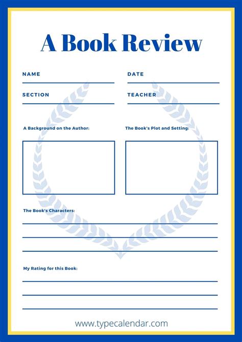 Novel Review Template