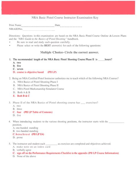 Nra Basic Pistol Course Instructor Examination Answers Doc