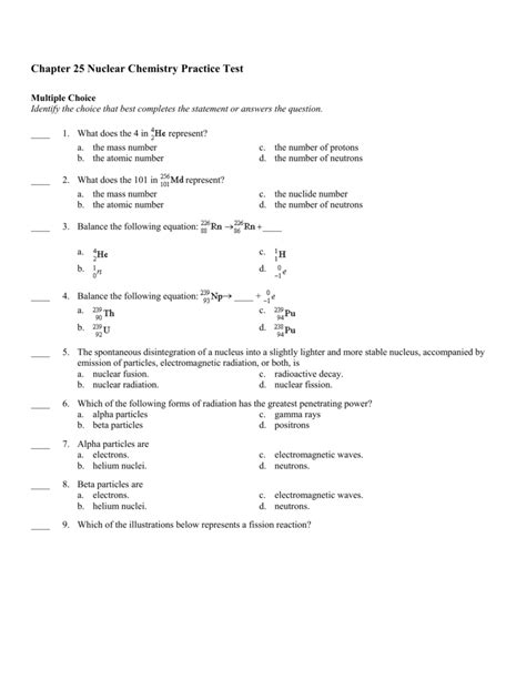 Nuclear Chemistry Test Answers PDF