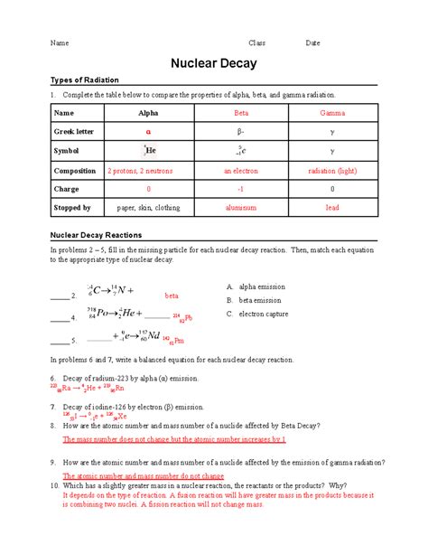 Nuclear Decay Workbook Answers Reader