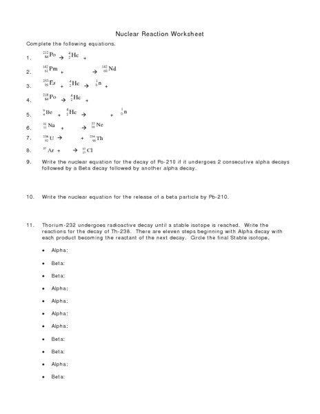 Nuclear Decay Worksheet Answers Chemistry If8766 Reader