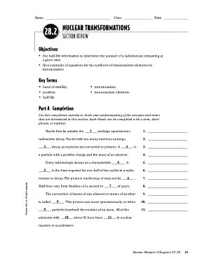 Nuclear Transformations Section Review Answer Doc