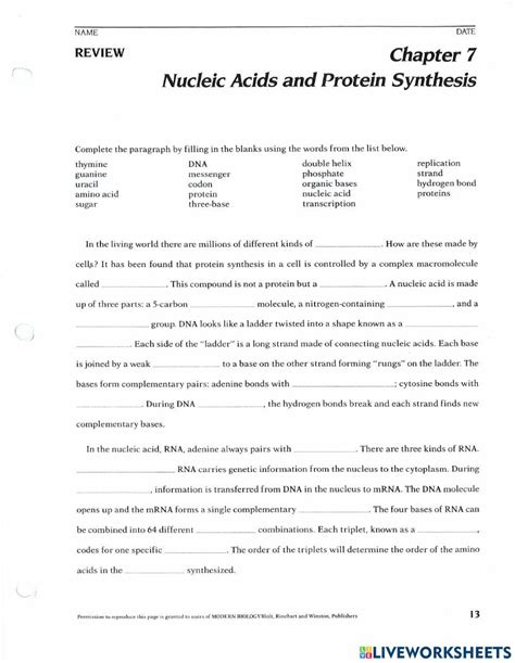 Nucleic Acids And Protein Synthesis Answer Key PDF