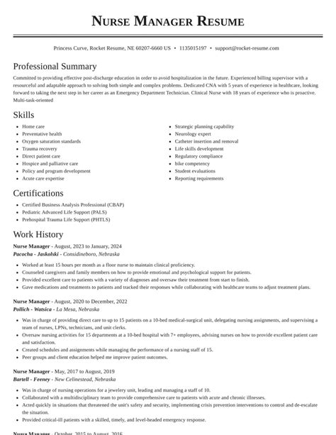 Nurse Manager Resume Template