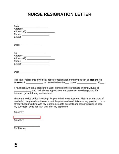 Nurse Resignation Letter Template