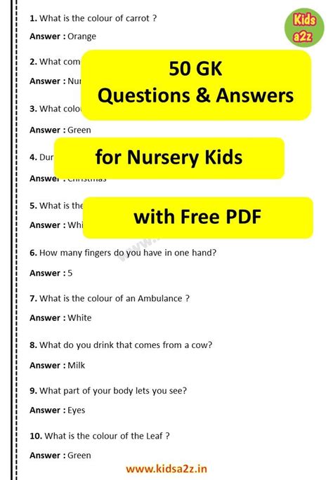 Nursery General Knowledge Questions Answers PDF