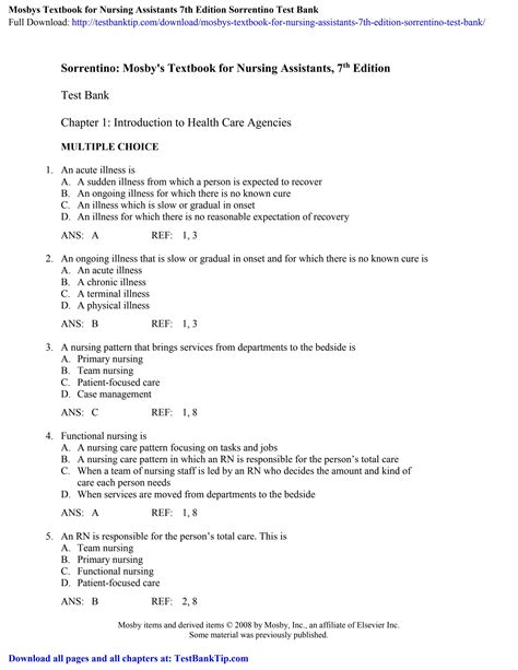 Nursing Assistant Work Answers PDF