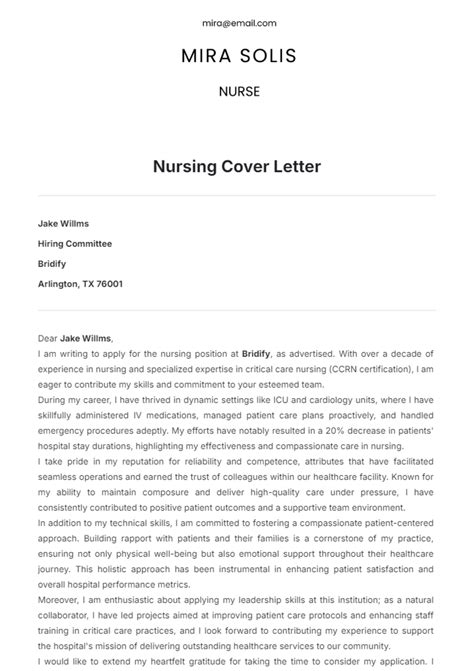 Nursing Cover Letter Template