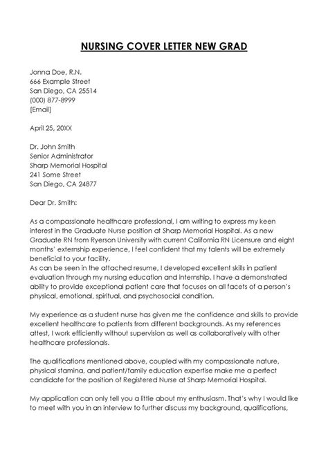 Nursing Cover Letter Template New Grad