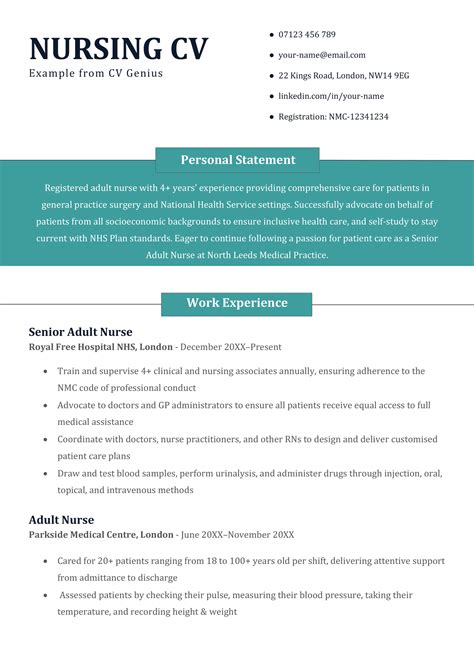 Nursing Cv Template Uk
