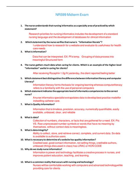 Nursing Informatics Midterm Exam Questions And Answers Reader