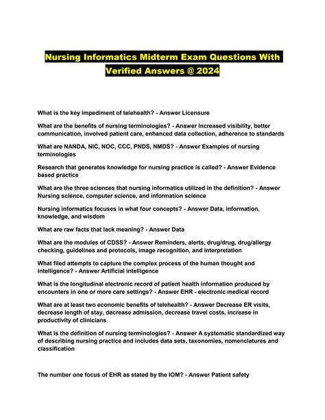 Nursing Informatics Midterm Exam Questions And Answers Reader