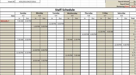 Nursing Staff Schedule Template