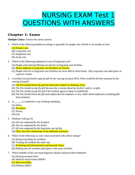 Nursing Test Questions And Answers PDF