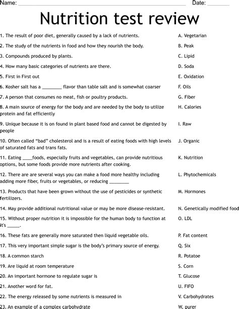 Nutrition Test And Answers Doc