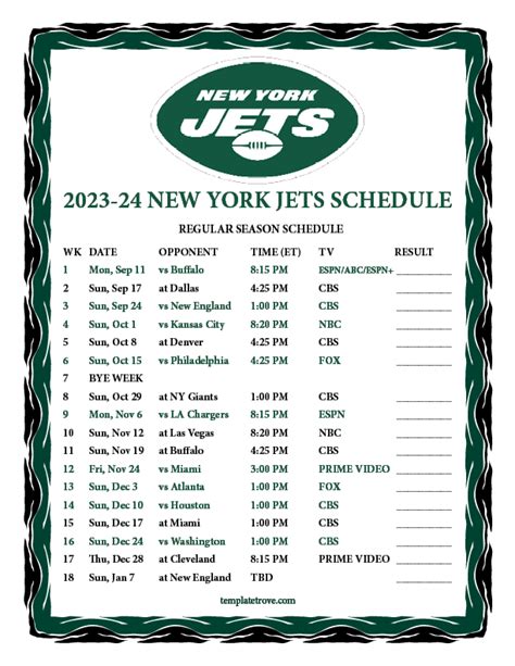 Ny Jets Printable Schedule