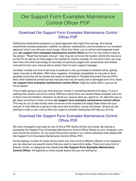 OER SUPPORT FORM EXAMPLES MAINTENANCE CONTROL OFFICER Ebook Epub