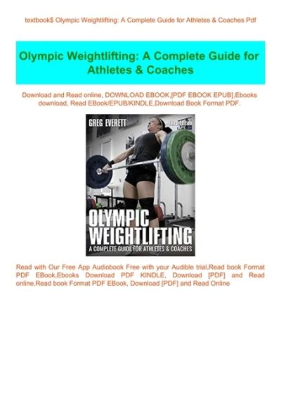 OLYMPIC WEIGHTLIFTING A COMPLETE GUIDE FOR ATHLETES COACHES PDF Kindle Editon