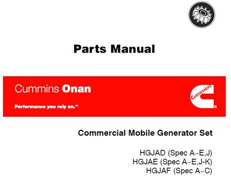 ONAN GENERATOR PARTS MANUAL FOR HGJAE Ebook Doc